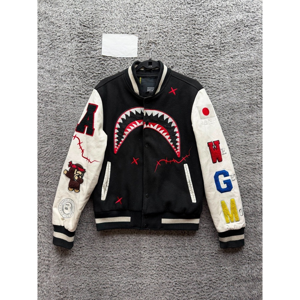 Robert Phillipe Bape We Killed Ape Wool Blend Varsity Jacket Black Mens Size L
